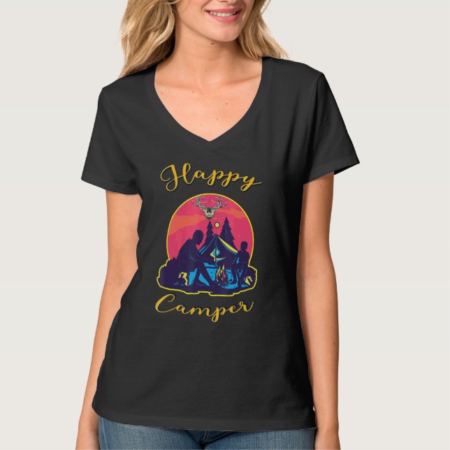 Camiseta Feliz Camper Rv Van Camping Dizendo Que Feliz Camp (Frente)