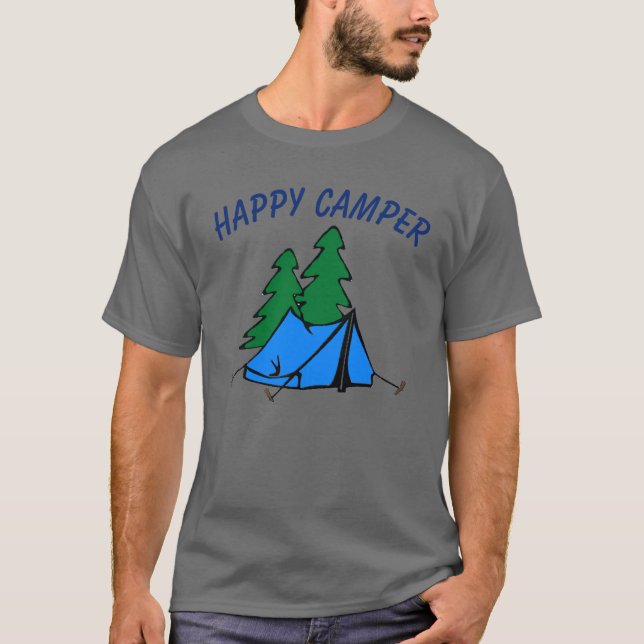 Camiseta Feliz Camper, tenda, edite texto, T-shirt (Frente)