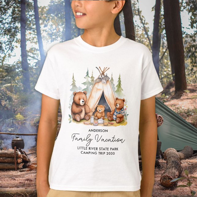 Camiseta Feliz Camping Bears Férias Familiares Personalizad (Criador carregado)