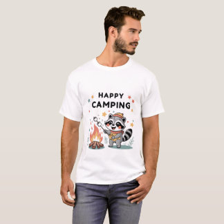 Camiseta Feliz Camping Raccoon, Cartoon de Campanha