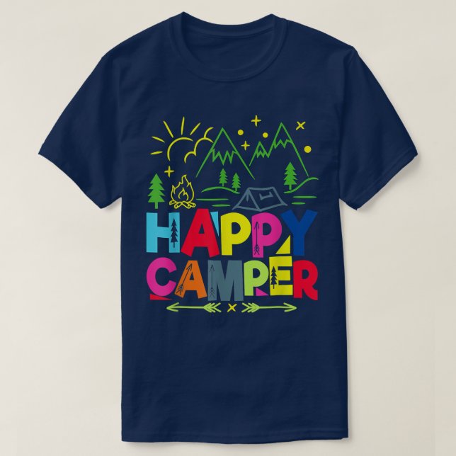 Camiseta Feliz Campo Acampando Dons Engraçados Homens Mulhe (Frente do Design)