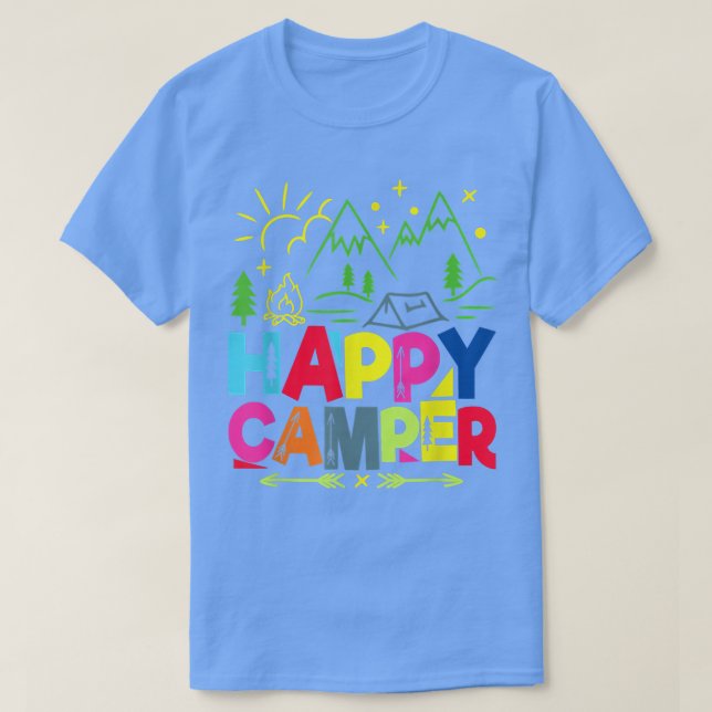 Camiseta Feliz Campo Acampando Homens Engraçados Presentes  (Frente do Design)