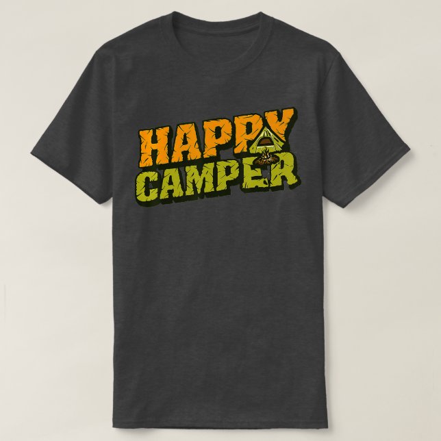Camiseta Feliz Campo Acampando Homens Engraçados Presentes  (Frente do Design)