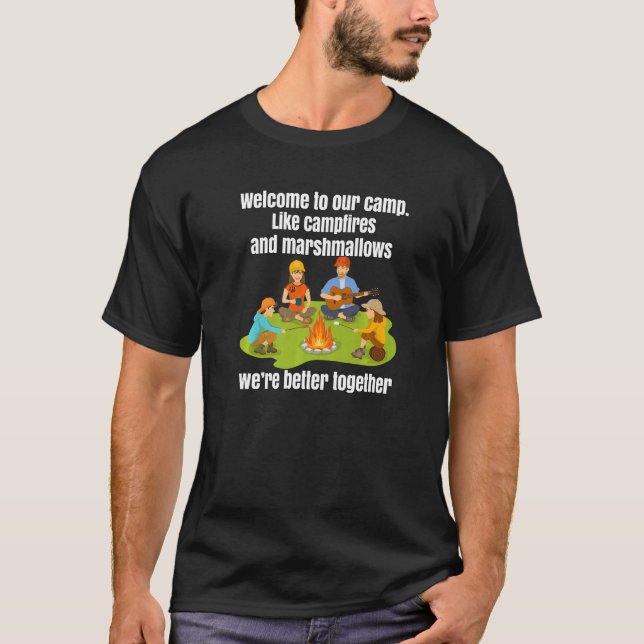 Camiseta Feliz Campo Bem-Vindo A Nossa Camp Campfire E Mar (Frente)