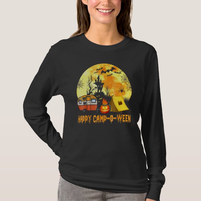 Camiseta Feliz Campo O Ween Acampando Halloweenf (Frente)