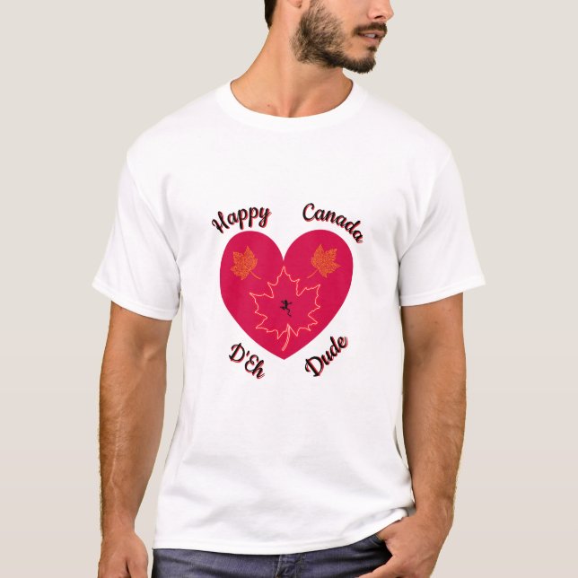 Camiseta Feliz Canadá D'Eh Heart, Sapo, Folhas de Maple (Frente)