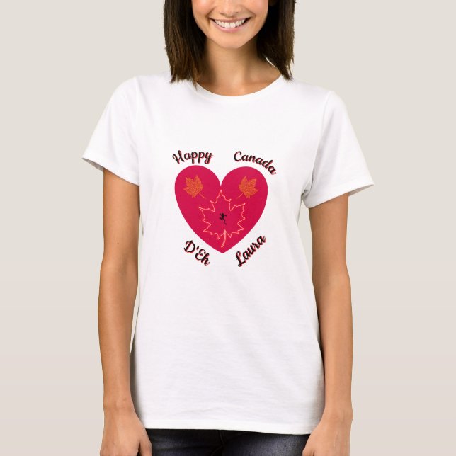 Camiseta Feliz Canadá D'Eh Heart, Sapo, Folhas de Maple (Frente)