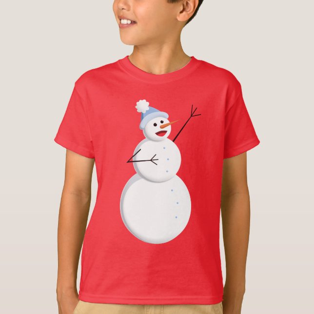 Camiseta Feliz Cantando Snowman Crianças Longas Escuras (Frente)