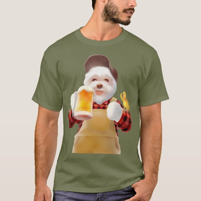 Camiseta Feliz Cão Bebendo Cerveja (Frente)