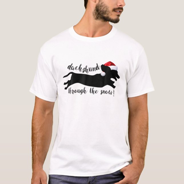 Camiseta Feliz Cão De Natal Dachshund Através Da Neve (Frente)