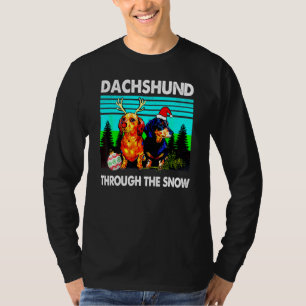 Camiseta Feliz Cão De Natal Dachshund Através Da Neve