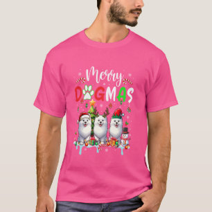 Camiseta Feliz Cão de Natal Três Papais noeis Reindeer Elf