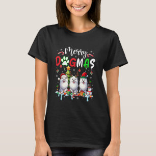 Camiseta Feliz Cão de Natal Três Papais noeis Reindeer Elf 