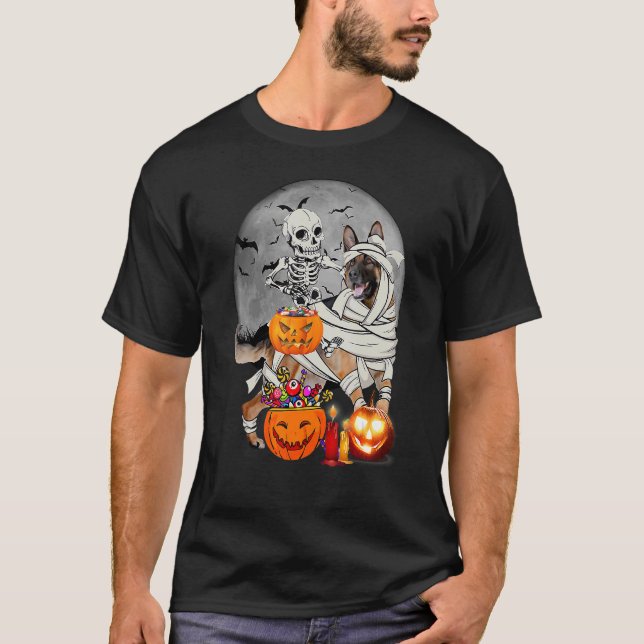 Camiseta Feliz cão German shepherd de Skeleton de Halloween (Frente)