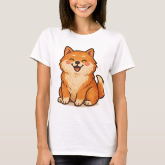 Camiseta Feliz Cão Shiba - Ilustração Pet Bonita Desenhada