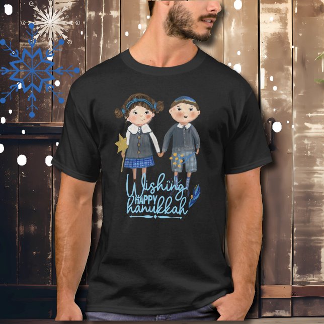 Camiseta Feliz casal Judeu Hanukah (Happy Hanukah Jewish cute couple T-Shirt)