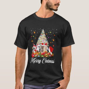 Camiseta Feliz Catma Engraçado Árvore de Natal Gatos Xmas M
