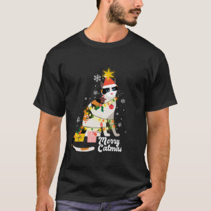 Camiseta Feliz Catma Gato Engraçado Natal Santa Hat Xm