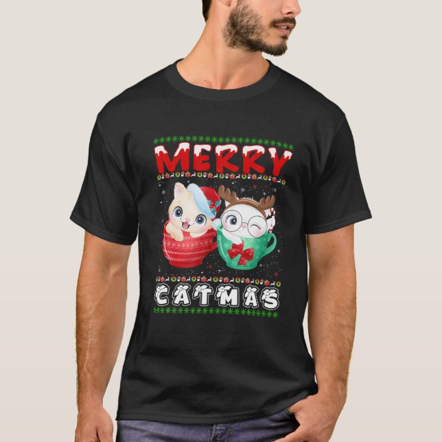 Camiseta Feliz Catma Gato Feio Gato Engraçado Amor de Natal (Frente)