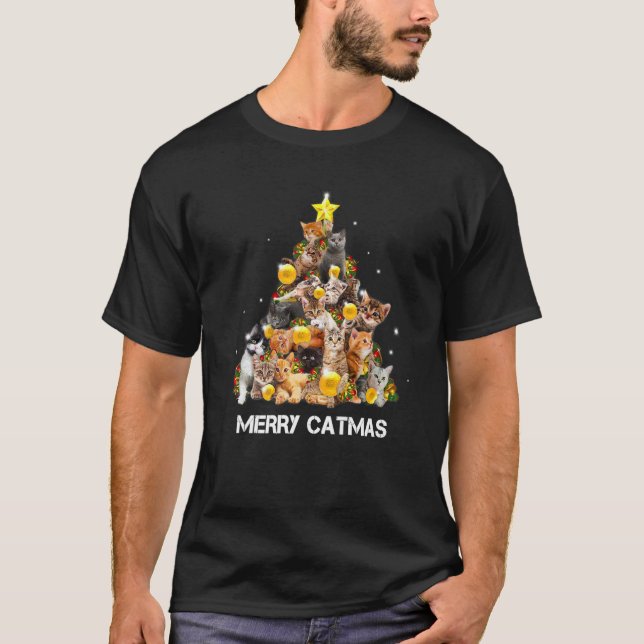 Camiseta Feliz Catma Mãe Pai Gato Gato Gato Gato Natal (Frente)
