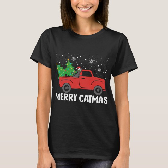 Camiseta Feliz Catmas Black Cat e Christmas Tree Red Truth (Frente)