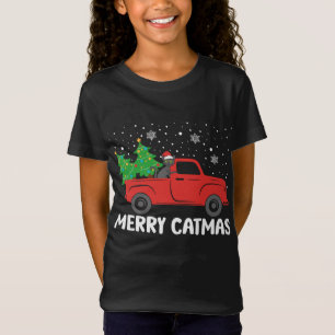 Camiseta Feliz Catmas Black Cat e Christmas Tree Red Truth