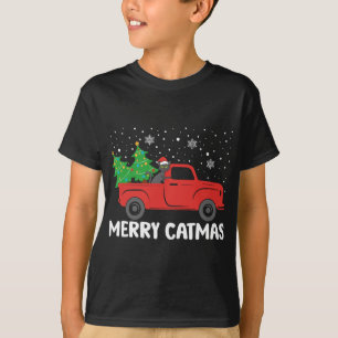 Camiseta Feliz Catmas Black Cat e Christmas Tree Red Truth