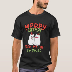 Camiseta Feliz Catmas Cat Lover Gato Humor de Natal Tee Lon