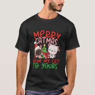 Camiseta Feliz Catmas Cat Lover Gato Humor de Natal Tee Lon