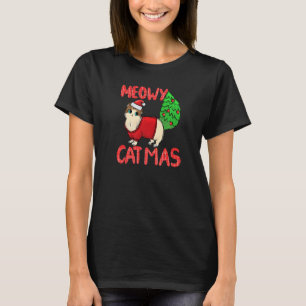 Camiseta Feliz Catmas Cauda de Natal Gato Mãe