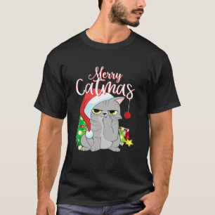 Camiseta Feliz Catmas Cinza de Papai Noel Feliz Natal