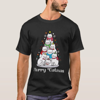 Camiseta Feliz Catmas Engraçado Gatos Engraçados Sobre Árvo