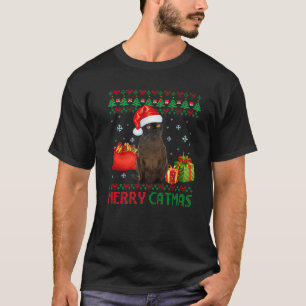 Camiseta Feliz Catmas Gato de Natal Feio Bombaim Pai Mãe
