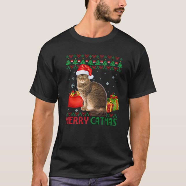 Camiseta Feliz Catmas Gato de Natal Feio Gato de Gato de Ga (Frente)