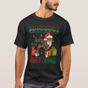 Camiseta Feliz Catmas Gato de Natal Feio Manx Catar Pai da
