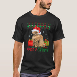Camiseta Feliz Catmas Gato de Natal Feio Selkirk Rex Cat Mo