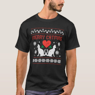 Camiseta Feliz Catmas Gato de Natal Feio Vintage Mulheres d