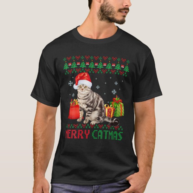 Camiseta Feliz Catmas Gato Feio de Natal Americano (Frente)