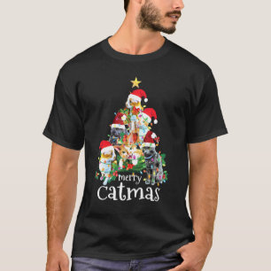 Camiseta Feliz Catmas Gato Mãe Gato Pai Árvore de Natal Eng