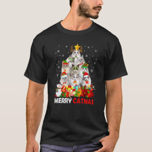 Camiseta Feliz Catmas Mãe de Gato Pai de Gato Natal Ragdol