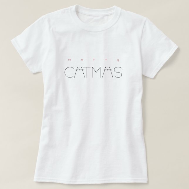 Camiseta Feliz Catmas Natal Bonito Típica de Gatos Engraçad (Frente do Design)
