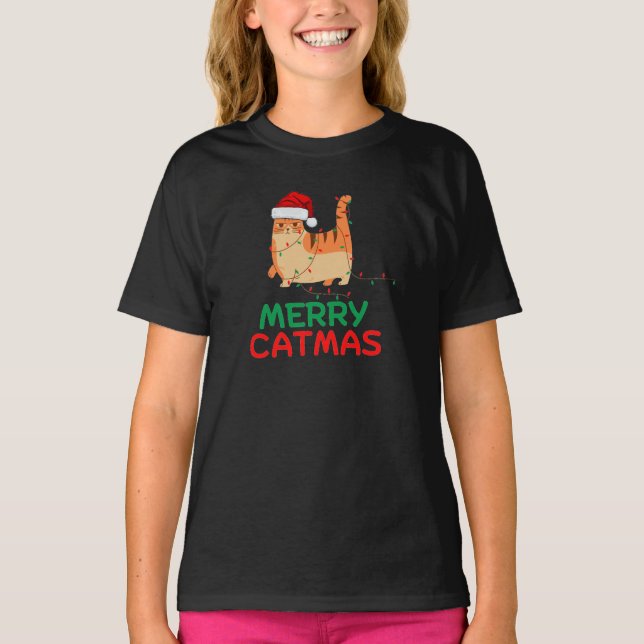 Camiseta Feliz Catmas Natal Engraçado T-Shirt (Frente)