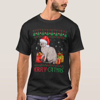 Camiseta Feliz Catmas Natal Feio Gato Siamês Mãe Da