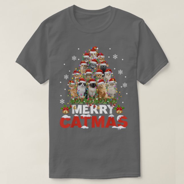 Camiseta Feliz Catmas Natal Pijamas Xmas Suor Feio (Frente do Design)