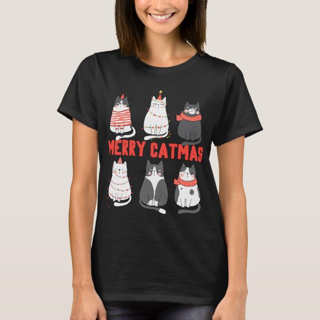 Camiseta Feliz Catmas Noveldade do Gato do Natal (Frente)