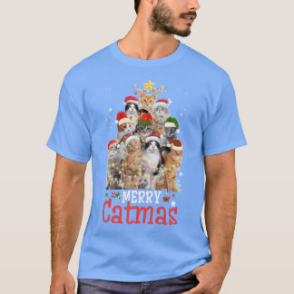Camiseta Feliz Catmas Presente de Natal Gato Divertido Árvo