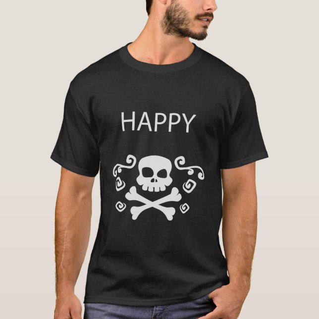 Camiseta Feliz Caveira e Crossbones Halloween (Frente)