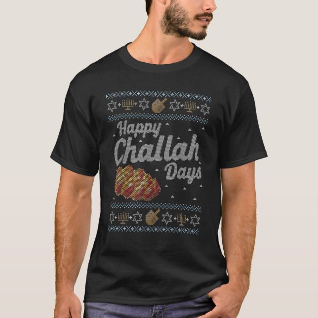 Camiseta Feliz Challah Days Hanukkah Ugly Hanukkah Sweater (Frente)