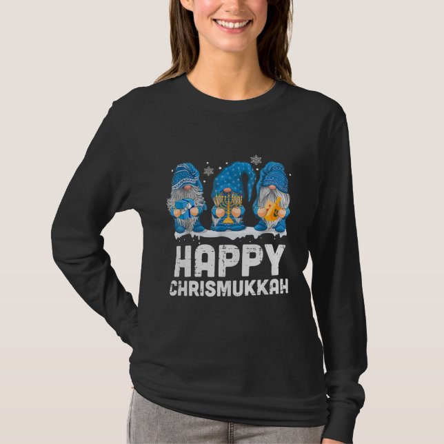 Camiseta Feliz Chrismukkah 2021 Com Menorah Dreidel Gnome (Frente)
