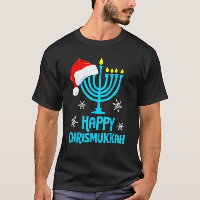 Camiseta Feliz Chrismukkah 2022 Feliz Hanukkah Natal Sa (Frente)